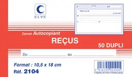 ELVE Manifold "Reçus avec TVA", 105 x 180 mm, dupli