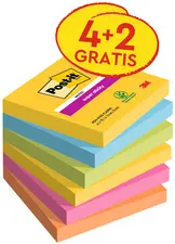 Post-it Bloc-note adhésif Super Sticky Notes, 76x76 mm, 4+2