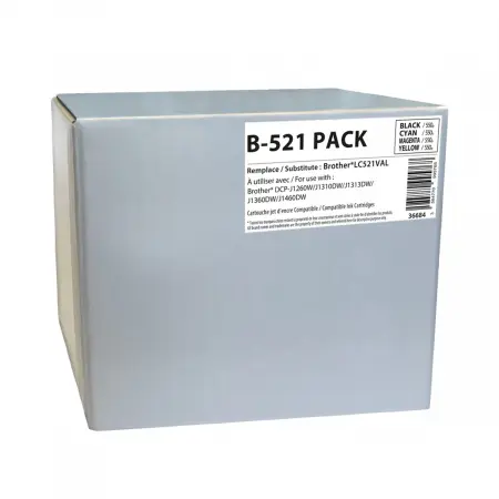 NEUTRE PACK 4 CARTOUCHES COMPATIBLES BROTHER 521-REMPLACE LC521VAL BK/C/M/Y