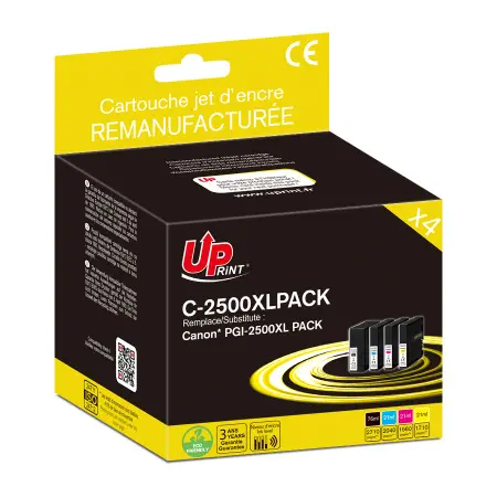 UPRINT PACK 4 CARTOUCHES REMANUFACTUREES CANON 2500XL- PGI2500XL BK/C/M/Y