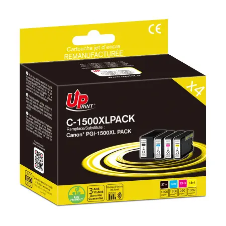UPRINT PACK 4 CARTOUCHES REMANUFACTUREES CANON 1500XL- PGI1500XL BK/C/M/Y