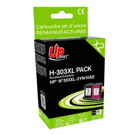 UPRINT PACK 2 CARTOUCHES REMA. HP 303XL AVEC NIVEAU-T6N04AE/T6N03AE BK/3CL