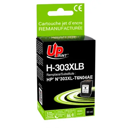 UPRINT CARTOUCHE REMANUFACTUREE HP 303XL AVEC NIVEAU-REMPLACE T6N04AE BLACK