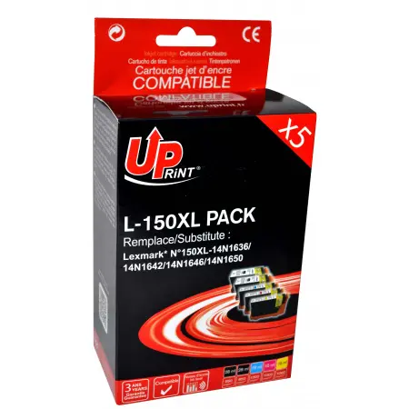 UPRINT PACK 5 CARTOUCHES COMP. LEXMARK 150XL- 14N1614E/15E/16E/18E 2BK/C/M/Y#