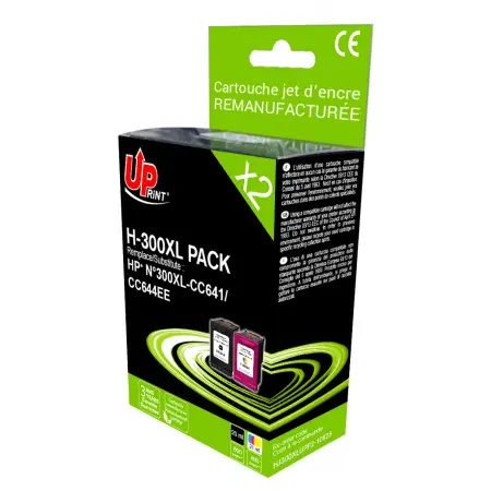 UPRINT PACK 2 CARTOUCHES REMANUFACTUREES HP 300XL- CC641EE/CC644EE BK/3CL
