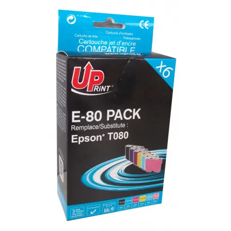 UPRINT PACK 6 CARTOUCHES COMPATIBLES EPSON 80-REMPLACE T080 BK/C/M/Y/LC/LM