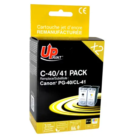 UPRINT PACK 2 CARTOUCHES REMANUFACTUREES CANON 40/41-REMPLACE PG40/CL41 BK/3CL