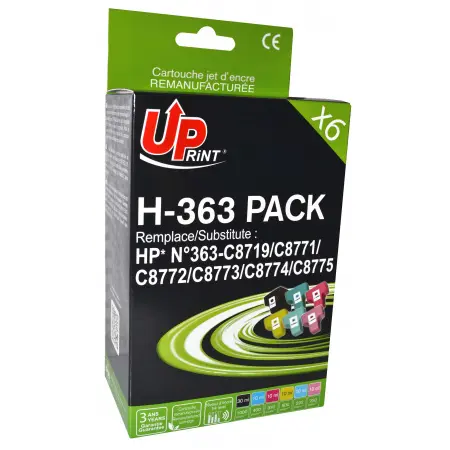 UPRINT PACK 6 CARTOUCHES REMA. HP 363-C8719/71/72/73/74/75 BK/C/M/Y/LC/LM