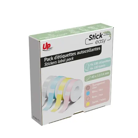 UPRINT PACK 4ROULEAUX IMP.STICK EASY UP21 4X180 ETIQ.ADHESIVES 12X14X40MM-PASTEL