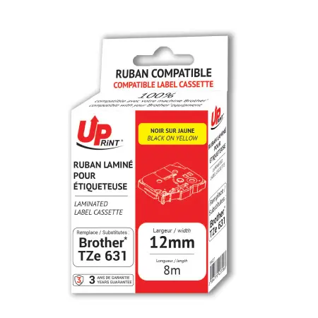 UPRINT RUBAN COMPATIBLE BROTHER 631-REMPLACE TZE631 BLACK ON YELLOW