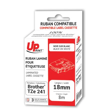 UPRINT RUBAN COMPATIBLE BROTHER 241-REMPLACE TZE241 BLACK ON WHITE
