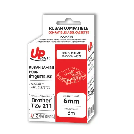 UPRINT RUBAN COMPATIBLE BROTHER 211-REMPLACE TZE211 BLACK ON WHITE