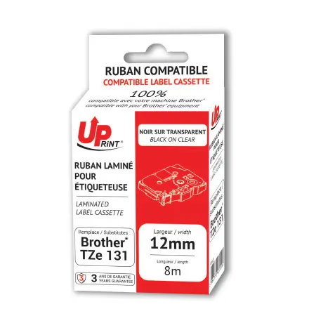 UPRINT RUBAN COMPATIBLE BROTHER 131-REMPLACE TZE131 BLACK ON CLEAR