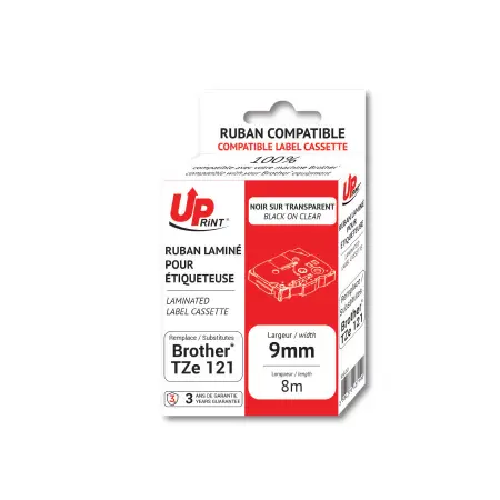 UPRINT RUBAN COMPATIBLE BROTHER 121-REMPLACE TZE121 BLACK ON CLEAR