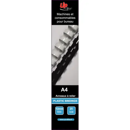 UP OFFICE-ANNEAUX PLASTIQUES 12 MM - NOIR - PACK DE 25#