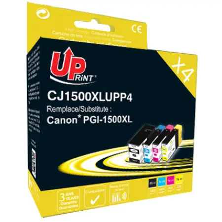 UPRINT PACK 4 CARTOUCHES COMPATIBLES CANON 1500XL-REMPLACE PGI1500XL BK/C/M/Y
