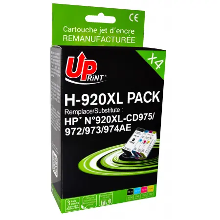 UPRINT PACK 4 CARTOUCHES REMA. HP 920XL- CD975/972/973/974-N°920XL BK/C/M/Y
