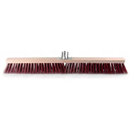 Balai cantonnier PVC rouge / Monture bois avec douille métal L 80