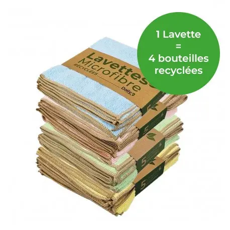Lavette microfibre 38X38cm recyclée DAILY K GREEN - Lot de 5