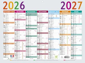 EXACOMPTA Calendrier Multicolore, 2026/2027, 550 x 405 mm
