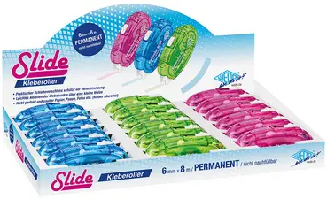 WEDO Roller de colle SLIDE, 6 mm x 8 m, présentoir de 18