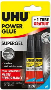 UHU Colle instantanée POWER GLUE ultra rapide SUPERGEL, 3 g