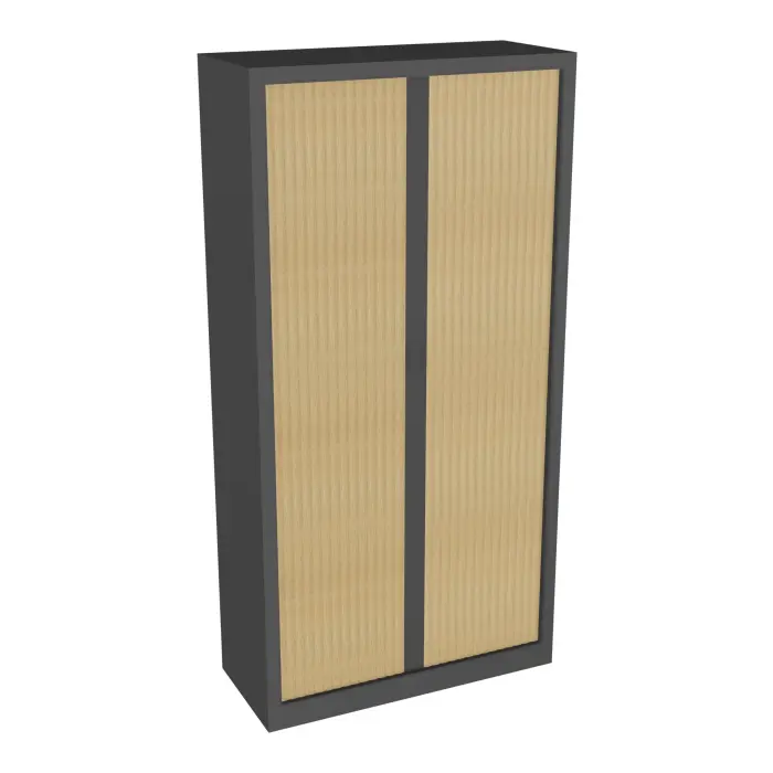 Armoire à rideaux H. 198 x L. 100 x P. 43 cm - corps gris anthracite - rideaux chêne naturel - équipée de 4 tablettes + rail