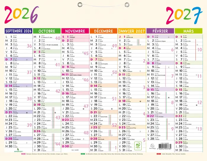 Calendrier Pep's 43 x 33,5 cm Septembre 2026 à Septembre 2027 - Beige