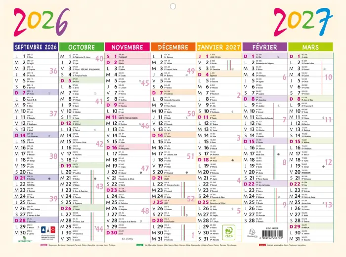 Calendrier Pep's 29,5 x 22 cm Septembre 2026 à Septembre 2027 - Beige