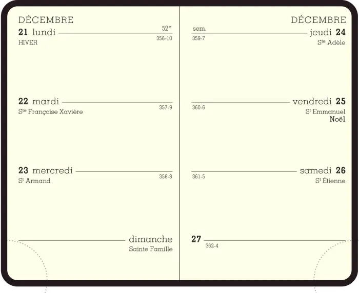 Recharge agenda de poche Mini 11 - Semaine 7,5 x 11,5 Janvier à Décembre 2027 - Tranche or