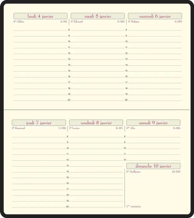 Recharge Agenda de poche Temporel 16 8,5 x 16 cm Semainier Janvier à Décembre 2027 - Tranche or