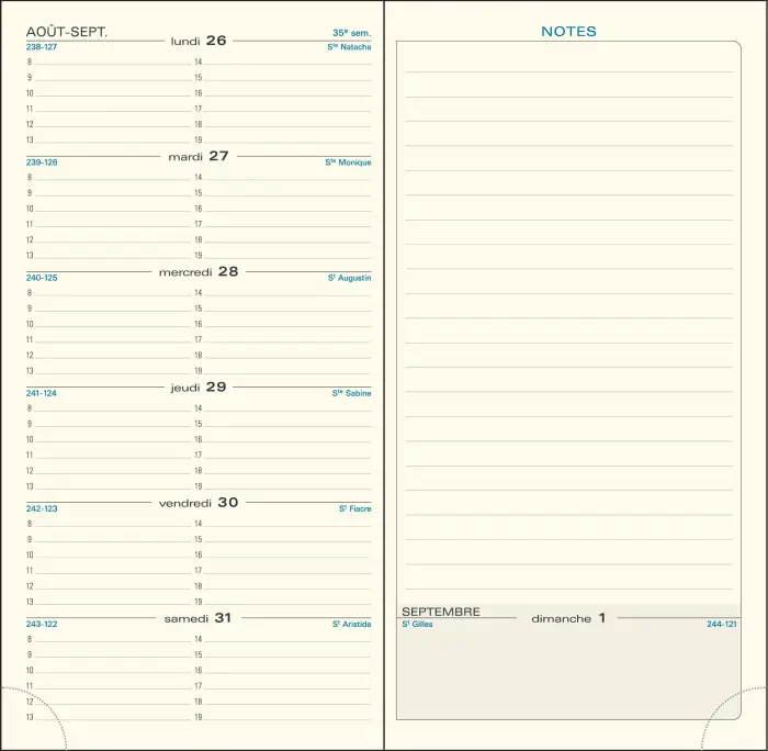 Recharge agenda de poche Espace 17 9 x 17,5 cm Semainier Janvier à Décembre 2027 - Tranche naturelle