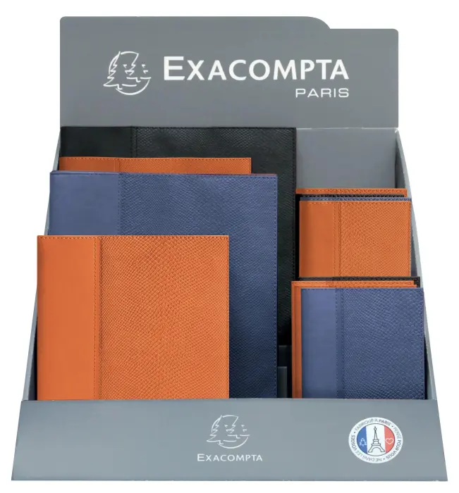 Présentoir de 29 agendas de poche et de bureau spiralés Duo Kaa Janvier à Décembre 2027 - Couleurs assorties
