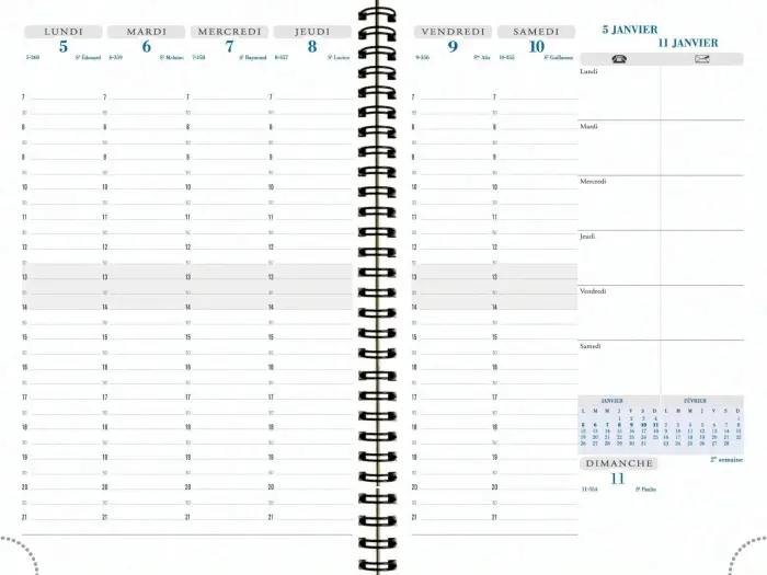 Recharge agenda de bureau Horizons 20S spiralé 15 x 21 cm Semainier Janvier à Décembre 2027