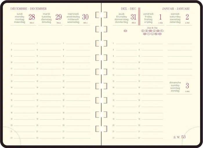 Recharge Agenda de poche Eurotime 13S spiralé 9 x 13 cm Semainier Janvier à Décembre 2027 - Couleurs assorties
