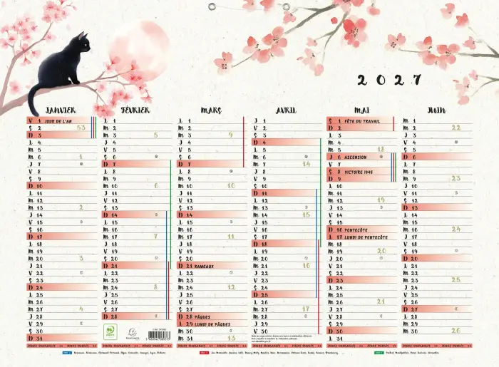 Calendrier Sapporo 55 x 40,5 cm Semestriel 2027 - Multicolore - New