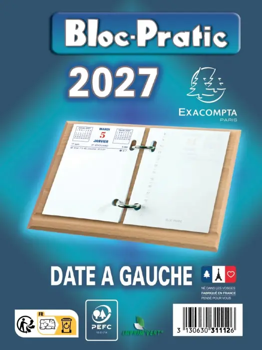 Bloc-pratic Forever recyclé date à gauche 8,2 x 12 cm - 2027 - Bleu