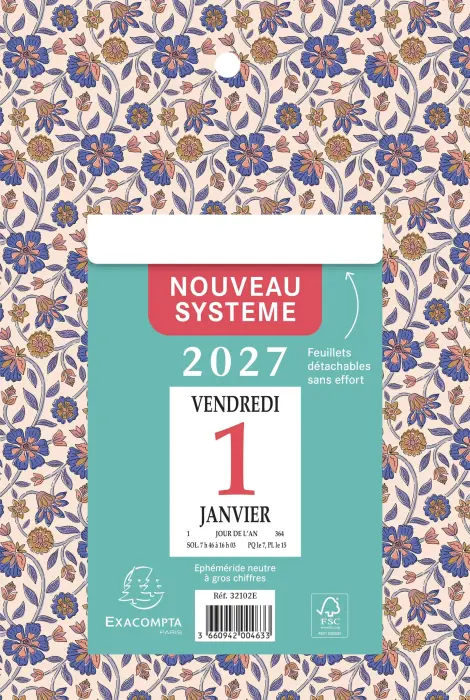 Bloc éphéméride neutre sur plaque papier 14,5 x 21,5 cm 2027 - Visuel