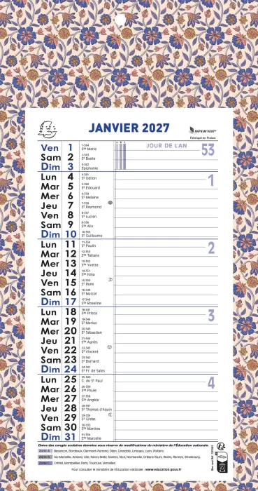 Calendrier mensuel URBAN avec feuillets détachables 15,5 x 28,5 cm support plaque imprimée 19 x 41 cm 2027 Color Design - Visuel