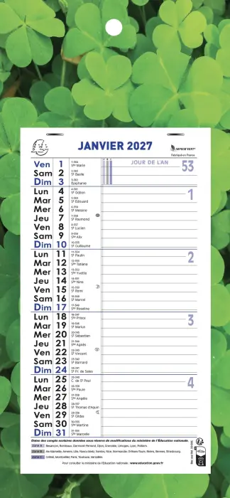 Calendrier mensuel Nature avec feuillets détachables 15,5 x 28,5 cm sur plaque imprimée 19 x 41 cm 2027 - Visuel aléatoire