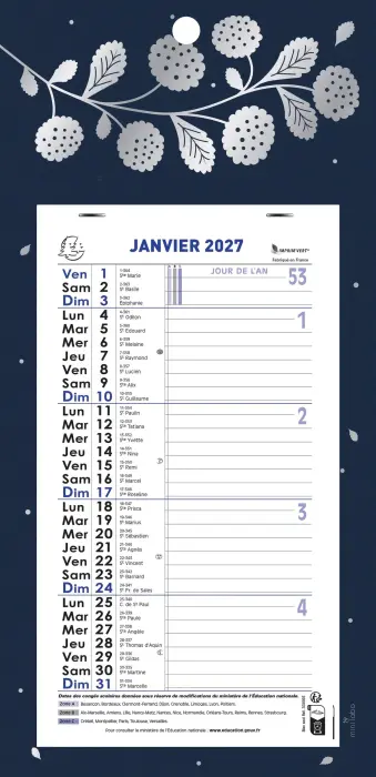 Calendrier mensuel avec feuillets détachables 13 x 23 cm sur carte illustrée Végétal 16 x 33 cm 2027 - Visuel aléatoire