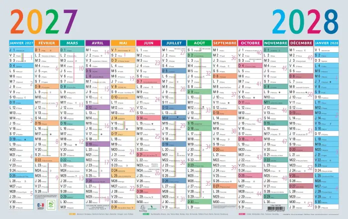 Calendrier Multicolore 13 mois 65 x 40,5 cm Annuel 2027 - Multicolore