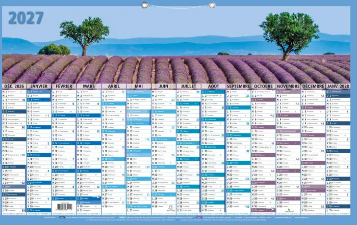 Calendrier France 14 mois 65 x 40,5 cm Annuel Décembre 2025 à Janvier 2027 - Visuel