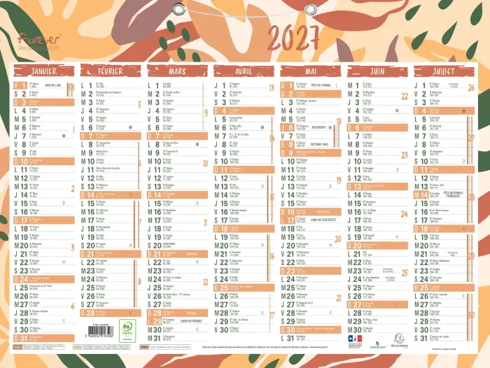 Calendrier Forever recyclé 43 x 33,5 cm Semestriel 2027