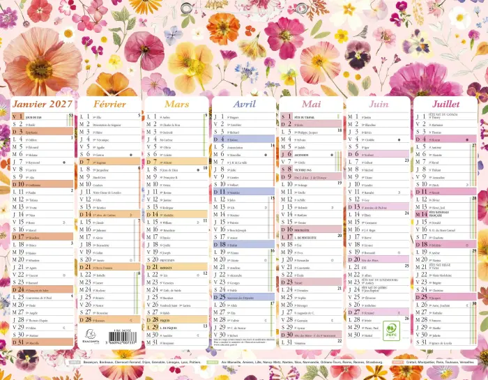 Calendrier Chemin des Marettes avec illustrations 43 x 33,5 cm Semestriel 2027 Fleurs