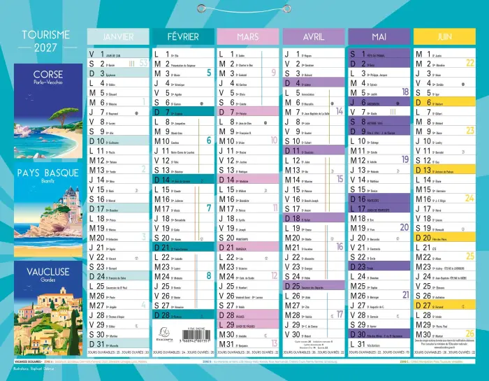 Calendrier illustré Tourisme 29,5 x 22 cm Semestriel 2027 - Visuel