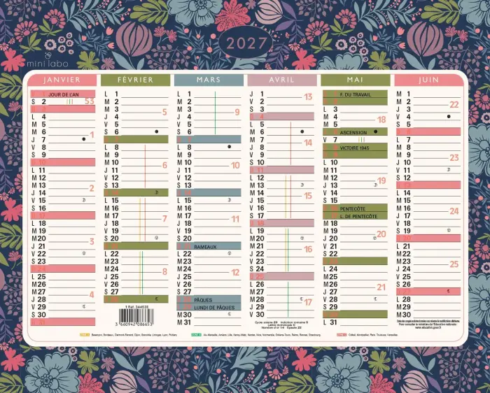 Calendrier illustré Mini Labo 17 x 13 cm Semestriel 2027 - Visuel