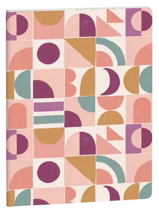 Motifs géométriques et couleurs tendance inspirés du design rétro-chic, pour un carnet agrafé qui ne passe pas inaperçu. - Visuel - New