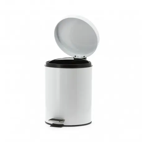 Poubelle en métal laqué blanc à pédale 5L
