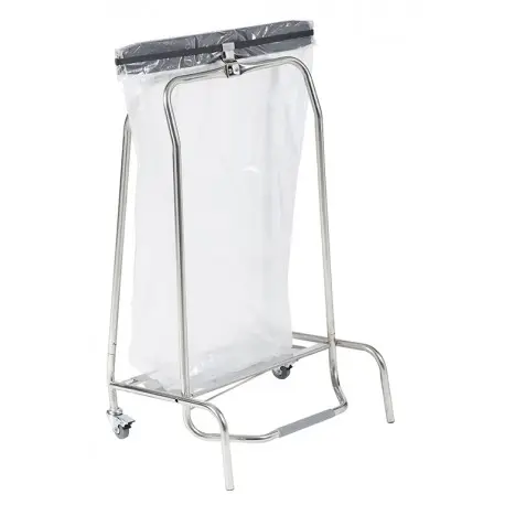 Support sac à clapet 110L inox mobile à pédale HERMIX